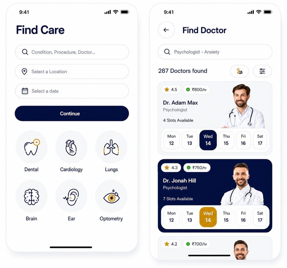 Healthcare doctor booking mobile app